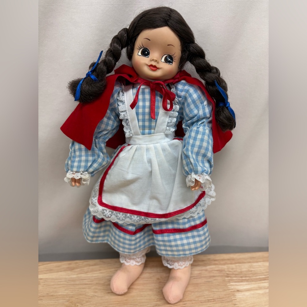 BRINN’S Vintage 1987 Doll with Red Cape and Blue Gingham Dress